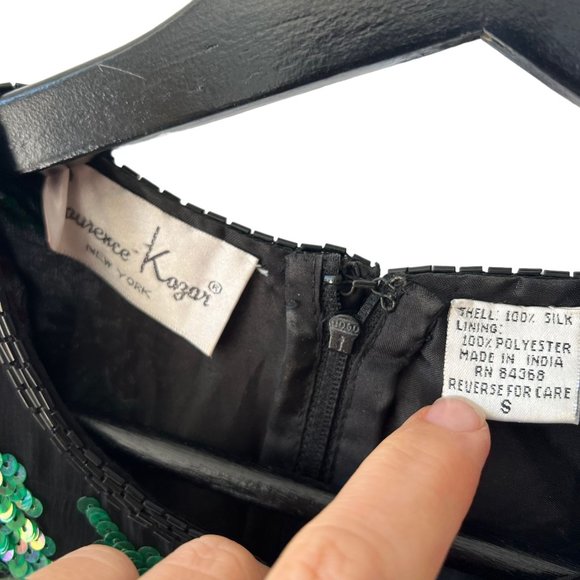 Vintage 90s Laurence Kazar Black Multicolor Floral Sequin Silk Short Sleeve Top - Picture 5 of 8